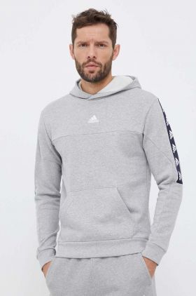 adidas hanorac de bumbac barbati, culoarea gri, cu glugă, cu imprimeu