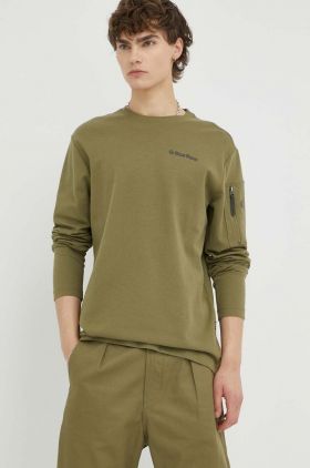 G-Star Raw longsleeve din bumbac culoarea verde, neted