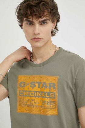 G-Star Raw tricou din bumbac culoarea verde, cu imprimeu