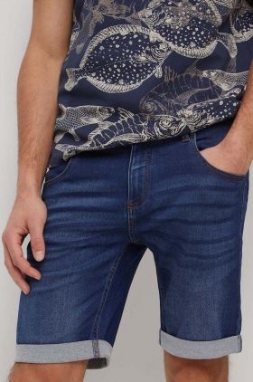 Medicine pantaloni scurti jeans barbati, culoarea albastru marin