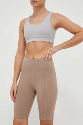 Reebok pantaloni scurți de antrenament Lux culoarea bej, neted, high waist