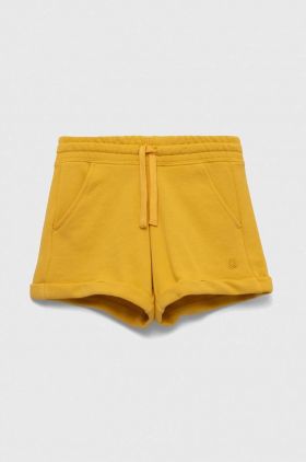 United Colors of Benetton pantaloni scurți din bumbac pentru copii culoarea galben, neted, talie reglabila