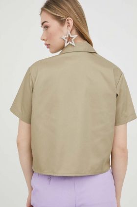 Dickies camasa femei, culoarea verde, cu guler clasic, relaxed