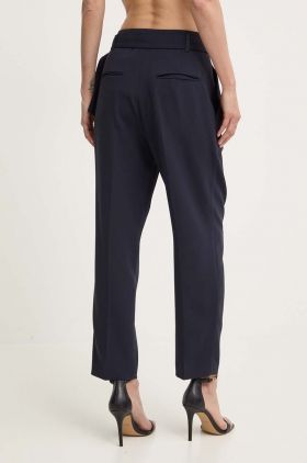 BOSS pantaloni femei, culoarea albastru marin, drept, high waist