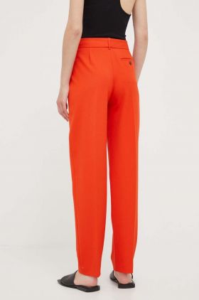 Samsoe Samsoe pantaloni femei, culoarea portocaliu, drept, high waist