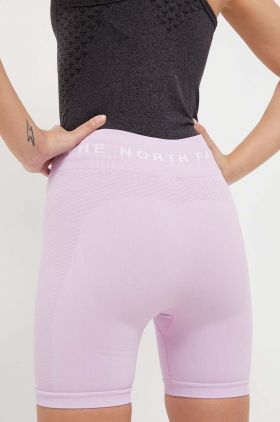 The North Face pantaloni scurti sport femei, culoarea roz, neted, high waist