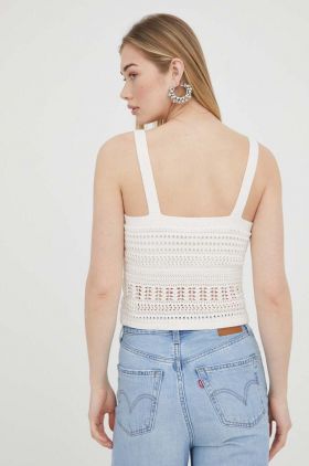 Abercrombie & Fitch top din bumbac culoarea bej