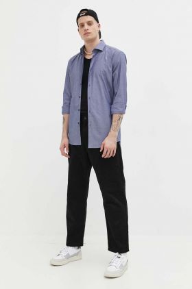 HUGO camasa din bumbac barbati, culoarea albastru marin, slim