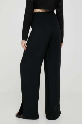 Sisley pantaloni femei, culoarea negru, drept, high waist