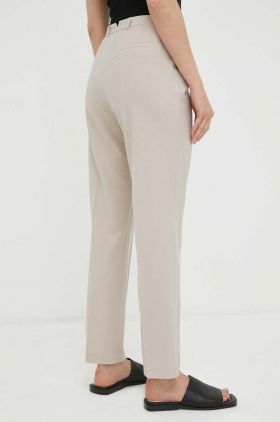 Herskind pantaloni din lana Brandy culoarea bej, drept, high waist