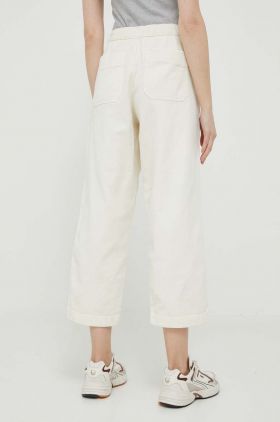 Lyle & Scott pantaloni femei, culoarea bej, drept, high waist