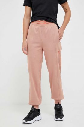 adidas by Stella McCartney pantaloni de trening din bumbac culoarea portocaliu, cu imprimeu