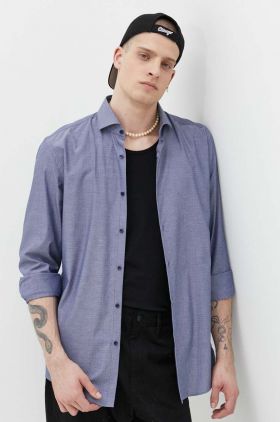 HUGO camasa din bumbac barbati, culoarea albastru marin, slim