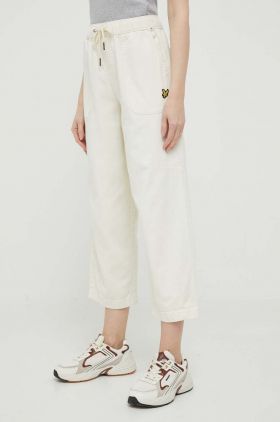 Lyle & Scott pantaloni femei, culoarea bej, drept, high waist