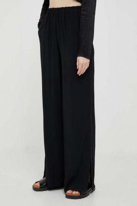 Sisley pantaloni femei, culoarea negru, drept, high waist