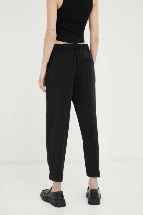 Samsoe Samsoe pantaloni femei, culoarea negru, drept, high waist