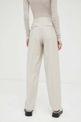 American Vintage pantaloni de lana culoarea bej, drept, high waist