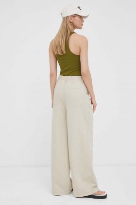 Lee pantaloni Chino femei, culoarea bej, lat, high waist