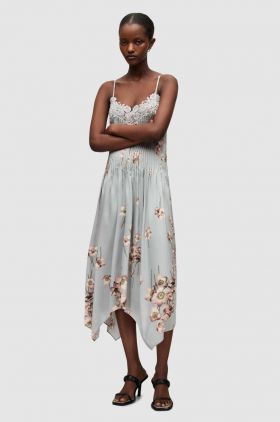 AllSaints rochie culoarea gri, maxi, drept