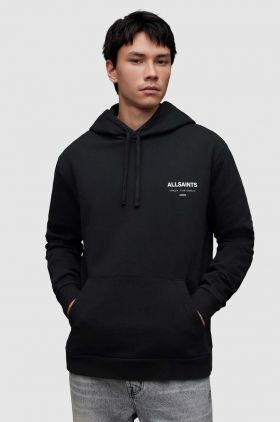 AllSaints hanorac de bumbac barbati, culoarea negru, cu glugă, cu imprimeu