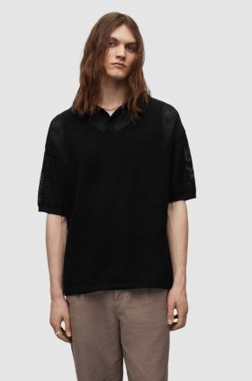 AllSaints polo de bumbac culoarea negru, neted