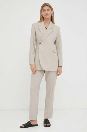 Herskind sacou din lana Lilith Blazer culoarea bej, cu doua randuri de nasturi, neted