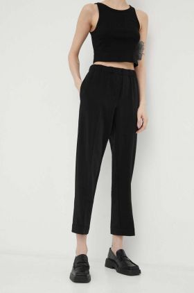 Samsoe Samsoe pantaloni femei, culoarea negru, drept, high waist