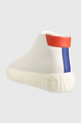 Tommy Jeans tenisi de piele TJM OUTSOLE MID CUT barbati, culoarea alb, EM0EM01218