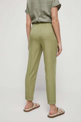 Medicine pantaloni femei, culoarea verde, drept, medium waist