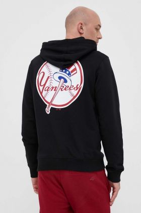 47brand bluza MLB New York Yankees barbati, culoarea negru, cu glugă, cu imprimeu