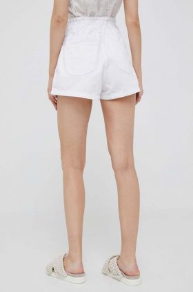 Pepe Jeans pantaloni scurti jeans Reese femei, culoarea alb, cu imprimeu, high waist