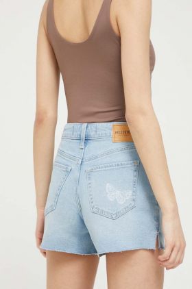 Hollister Co. pantaloni scurti jeans femei, cu imprimeu, high waist