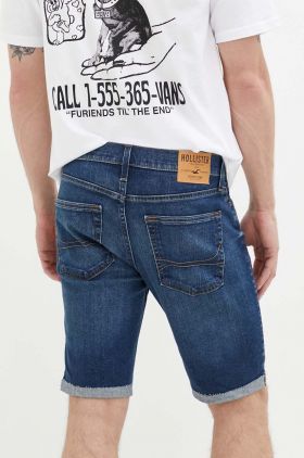 Hollister Co. pantaloni scurti jeans barbati, culoarea albastru marin