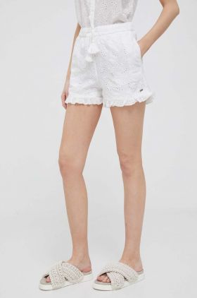 Pepe Jeans pantaloni scurti din bumbac Cleva culoarea alb, neted, high waist