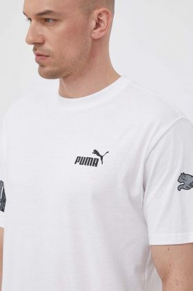 Puma tricou din bumbac culoarea alb, cu imprimeu