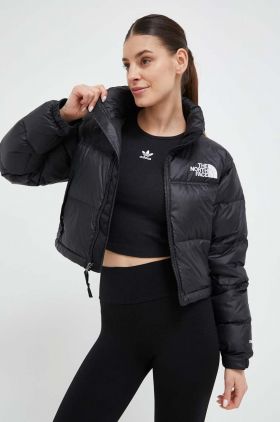 The North Face geaca de puf NUPTSE SHORT JACKET femei, culoarea negru, de iarna