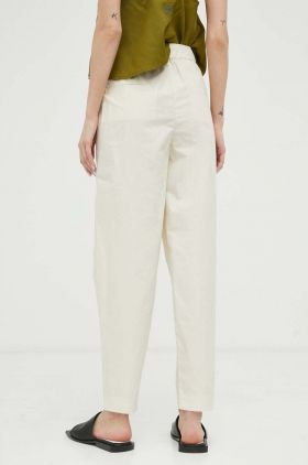 Marc O'Polo pantaloni femei, culoarea bej, drept, high waist