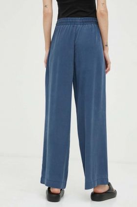 Mustang pantaloni Style Drawstring Wide Leg femei, culoarea albastru marin, lat, high waist