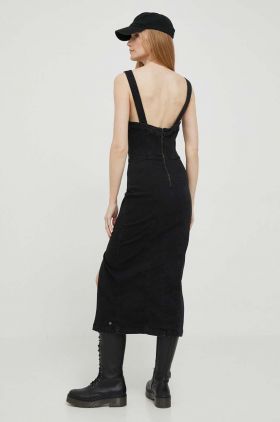 Pepe Jeans rochie jeans Nuria culoarea negru, midi, mulata