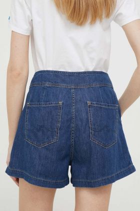 Pepe Jeans pantaloni scurti jeans Stella femei, culoarea albastru marin, neted, high waist