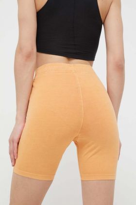 Reebok Classic pantaloni scurti femei, culoarea portocaliu, neted, high waist