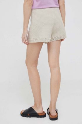 Sisley pantaloni scurti din bumbac culoarea bej, neted, high waist