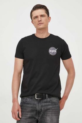 Alpha Industries tricou din bumbac Space Shuttle T culoarea negru, cu imprimeu 176507.03-Black