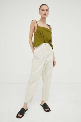 Marc O'Polo pantaloni femei, culoarea bej, drept, high waist