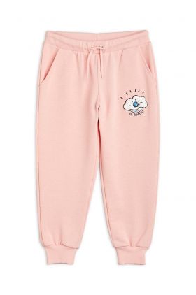 Mini Rodini pantaloni de trening din bumbac pentru copii culoarea roz, cu imprimeu