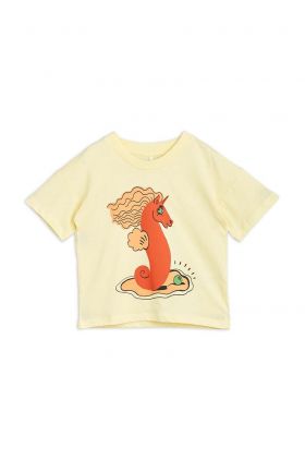 Mini Rodini tricou de bumbac pentru copii culoarea galben, cu imprimeu