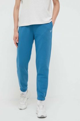 Reebok pantaloni de trening culoarea turcoaz, neted