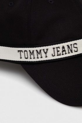 Tommy Jeans șapcă de baseball din bumbac culoarea negru, cu imprimeu