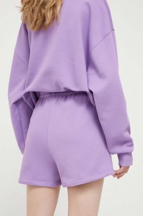 Rotate pantaloni scurti din bumbac culoarea violet, cu imprimeu, high waist