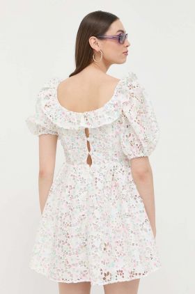 For Love & Lemons rochie culoarea alb, mini, evazati